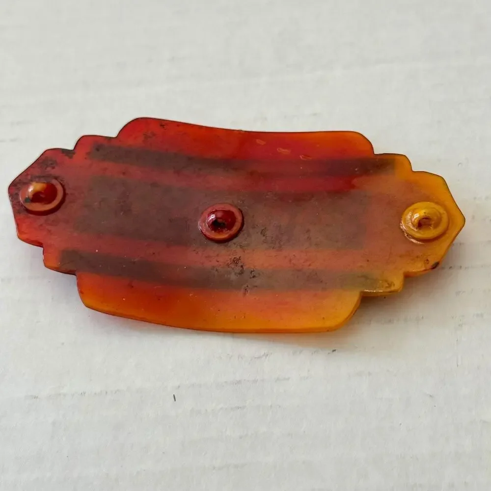1930s Applejuice Bakelite Belt Buckle Black Overlay Art Deco Hair 21 grams VNTG
